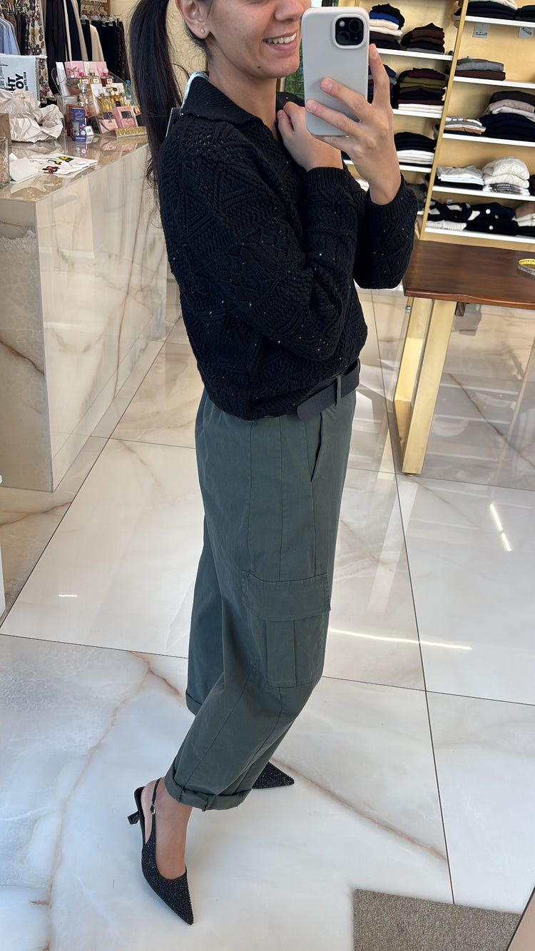 SUSY MIX - POLO PAILLETTES - NERO