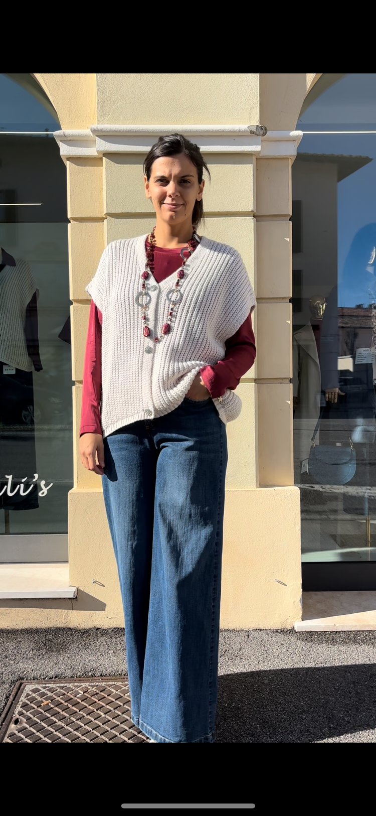 SOUVENIR - CARDIGAN / GILET SMANICATO - PANNA