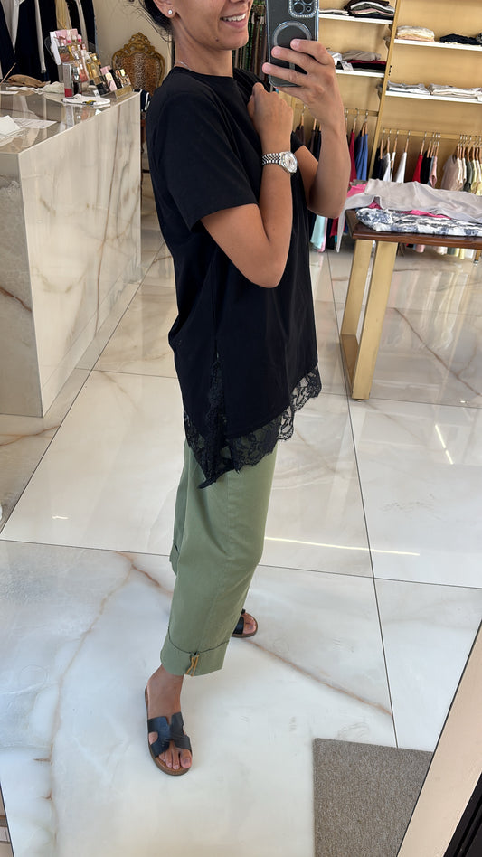 SUSY MIX - T SHIRT PIZZO ASIMMETRICA - NERA