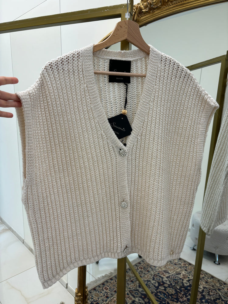 SOUVENIR - CARDIGAN / GILET SMANICATO - PANNA