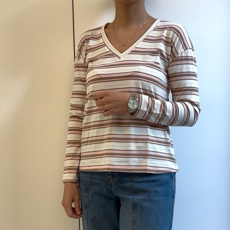 SUSY MIX - MAGLIA SCOLLO V RIGATA - ROSA