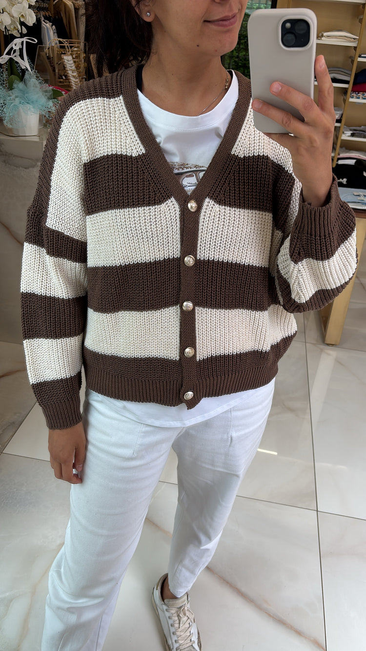 SUSY MIX - CARDIGAN RIGATO - MORO