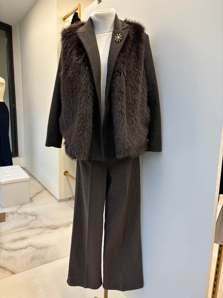 DANIEL & MAYER - PANTALONE A PALAZZO PUNTINATO - MARRONE