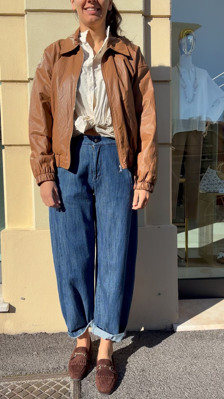 Susy mix - Giubbino zip ecopelle - marrone