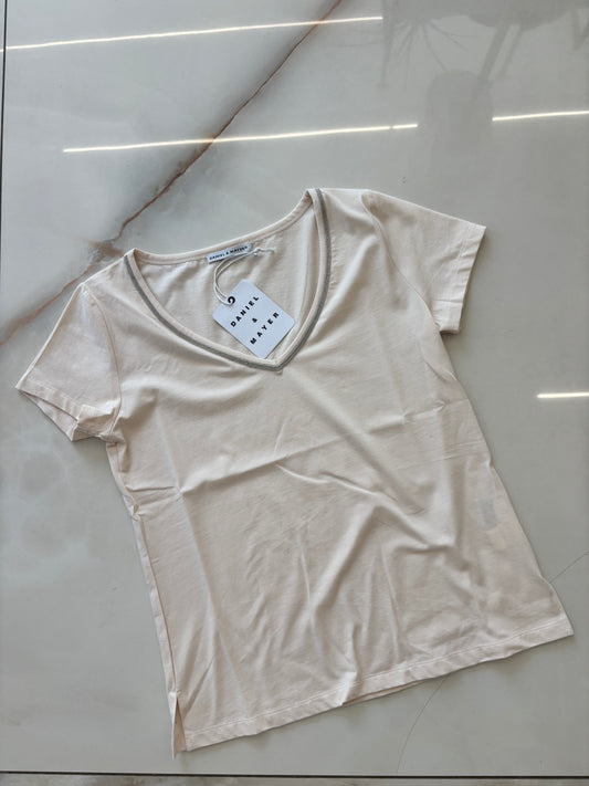 DANIEL & MAYER - T SHIRT SEMPLICE SCOLLO A V - BEIGE
