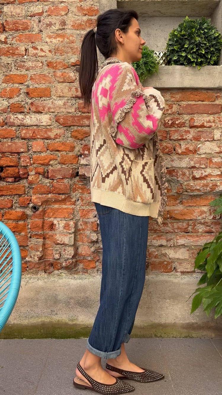TENSIONE IN - CARDIGAN ROMBI ALL - FUCSIA
