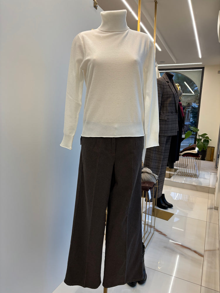 DANIEL & MAYER - PANTALONE A PALAZZO PUNTINATO - MARRONE
