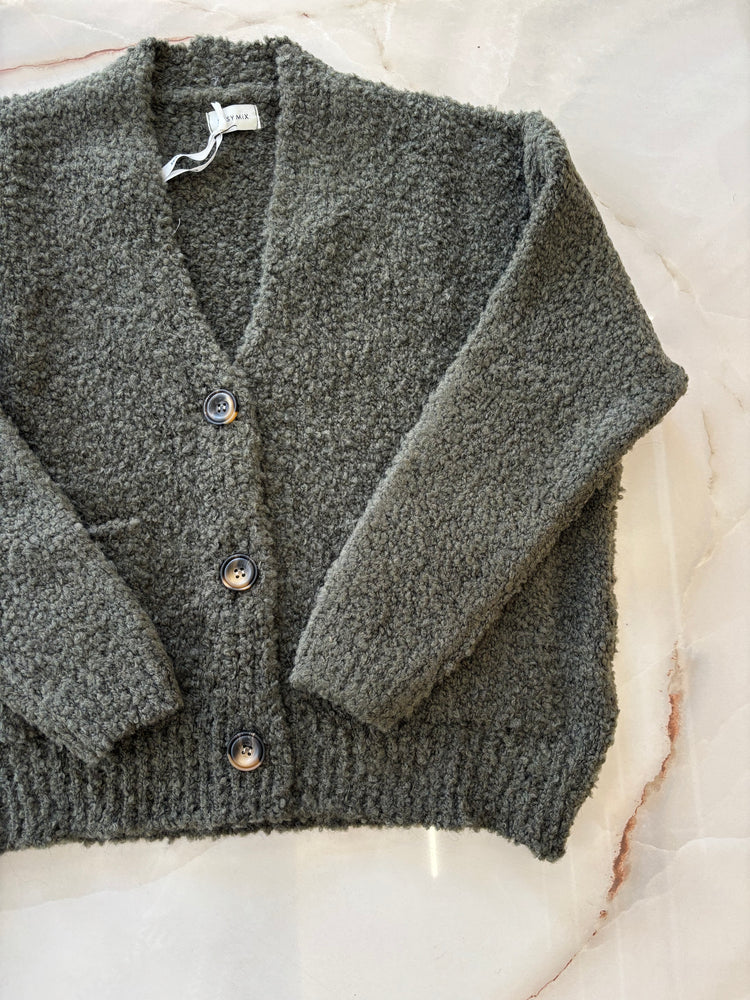 SUSY MIX - CARDIGAN BOUCLE - VERDE MILITARE
