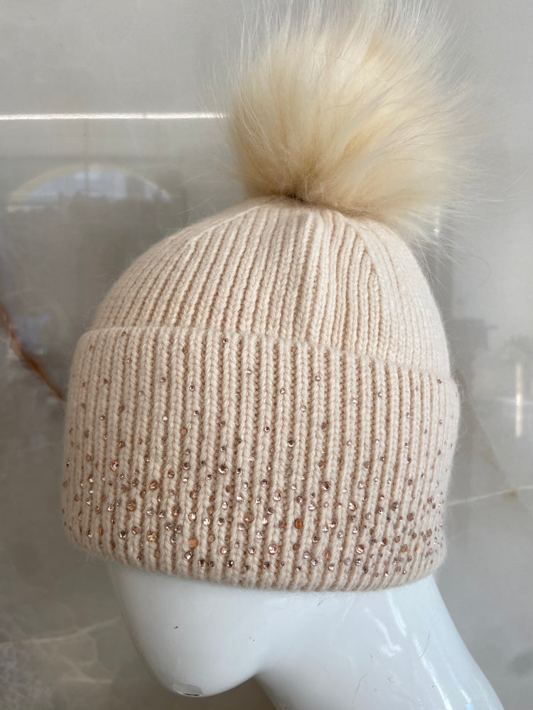 BERRETTA CON PON PON E RISVOLTO - MARTA - BEIGE