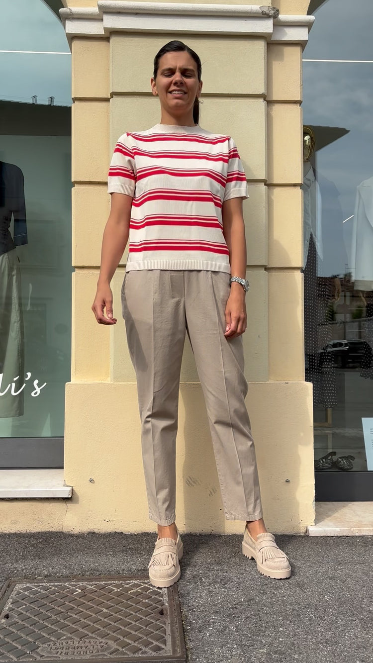 Susy mix - Maglia righe - panna e rossa