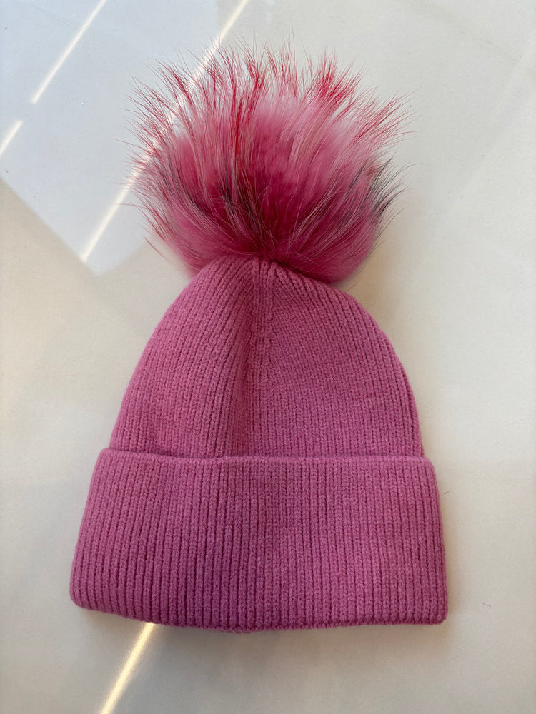 BERRETTA CON PON PON E RISVOLTO - SKIE - ROSA BABY
