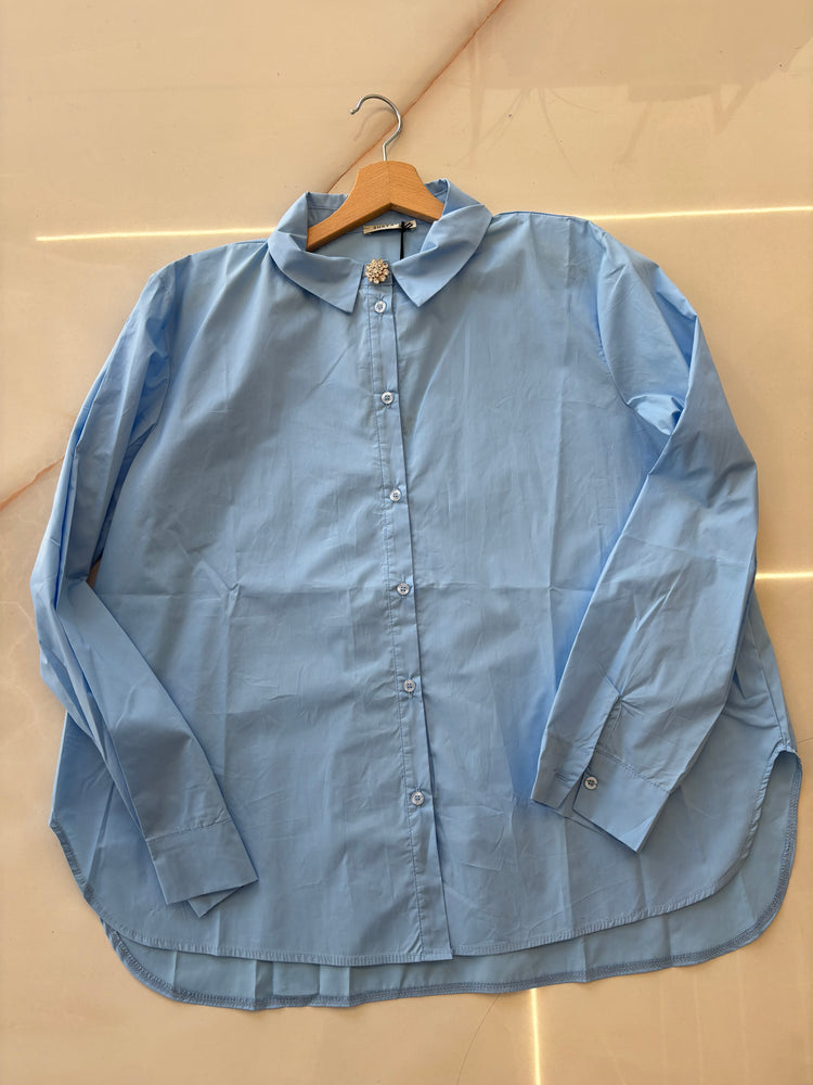 SUSY STAR - CAMICIA BOTTONE GIOIELLO - AZZURRO