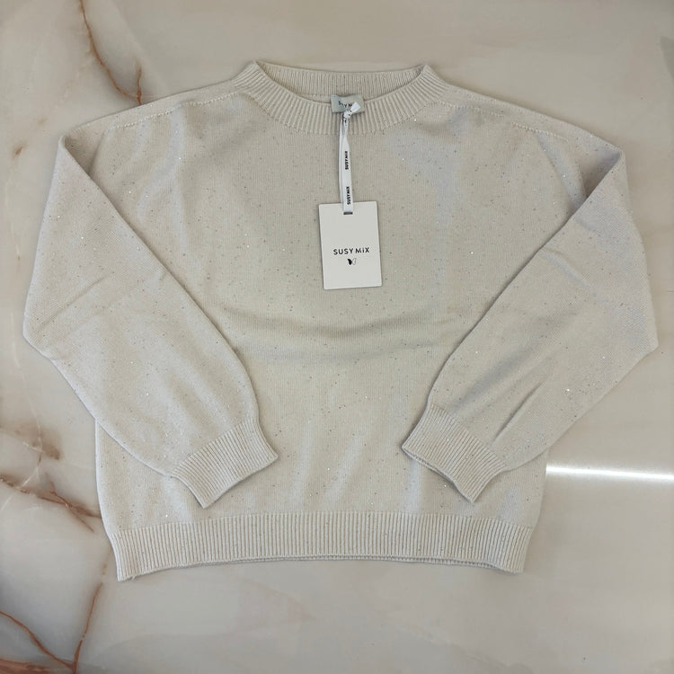 SUSY MIX - MAGLIA GIROCOLLO PAILLETES - LATTE