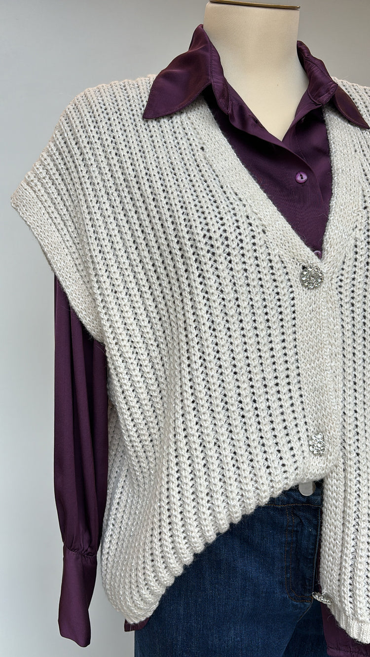 SOUVENIR - CARDIGAN / GILET SMANICATO - PANNA