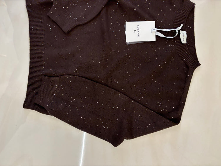 SUSY MIX - MAGLIA GIROCOLLO PAILLETES - MORO