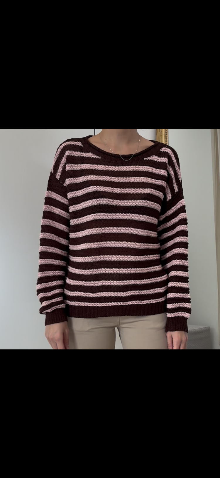 TENSIONE IN - MAGLIA PARICOLLO RIGHE - MORO/ROSA