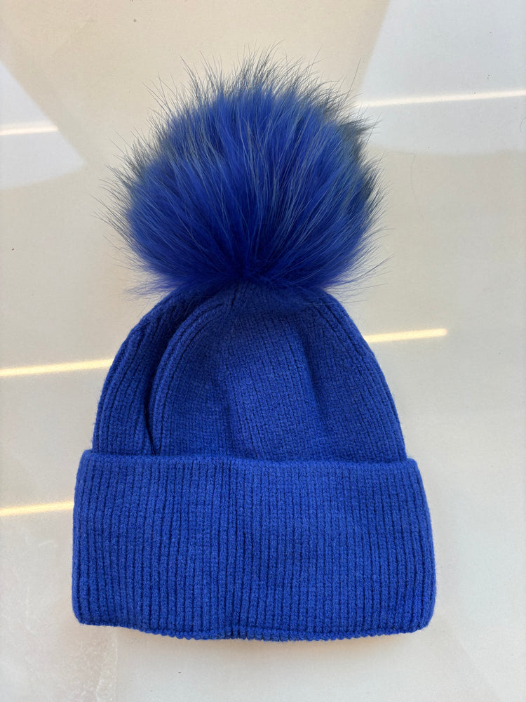 BERRETTA CON PON PON E RISVOLTO - SKIE - BLU CINA