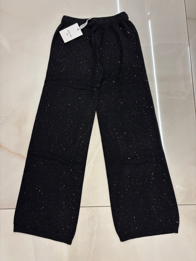 SUSY MIX - PANTALONE PALAZZA CON MICROPAILLETTES - NERO