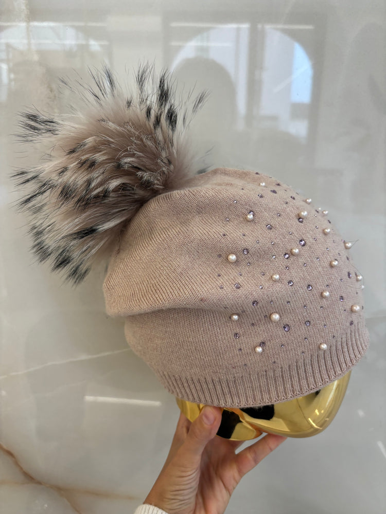 BERRETTA CON PON PON E STRASS - ROXY - ROSA ANTICO