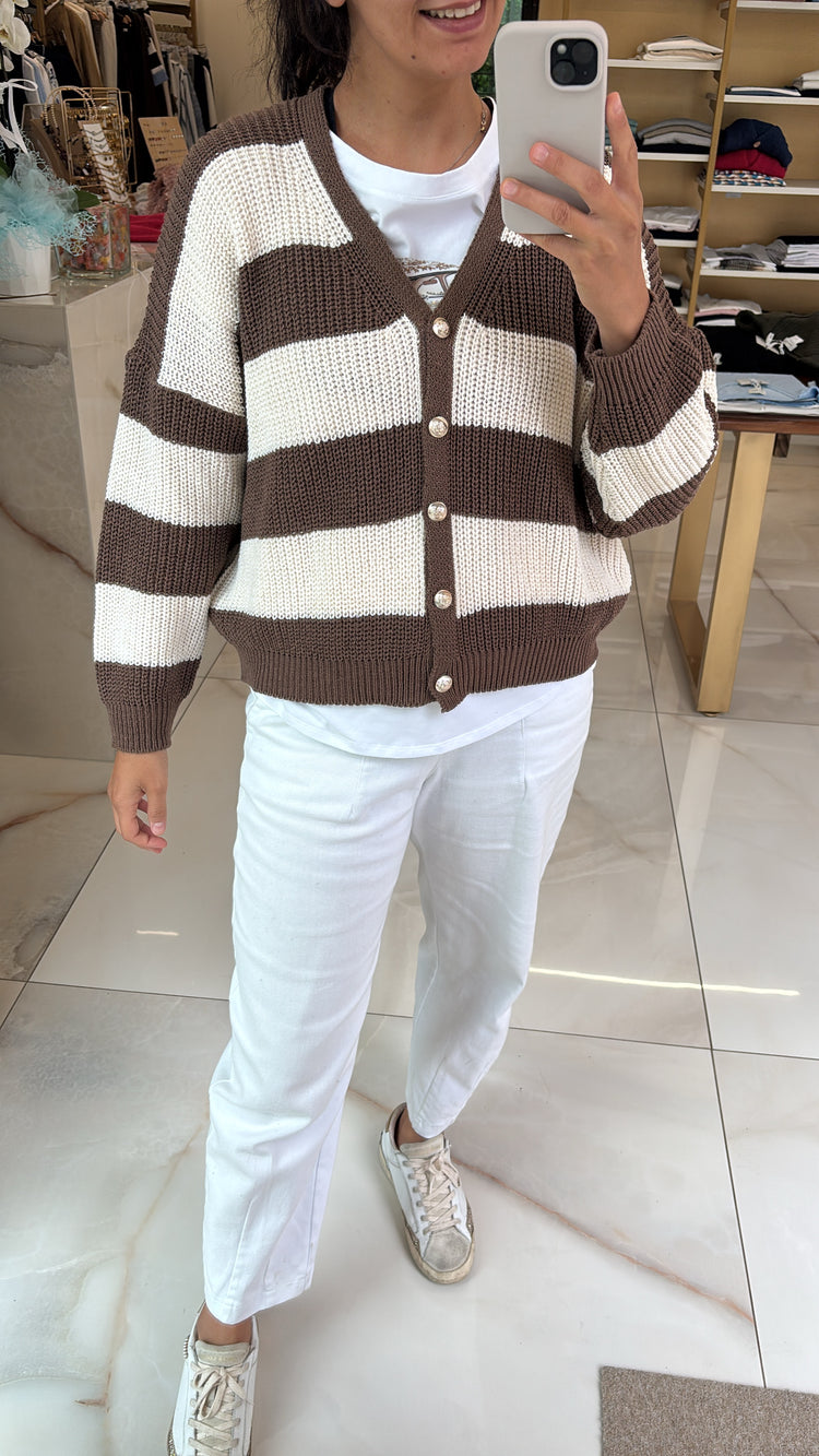 SUSY MIX - CARDIGAN RIGATO - MORO