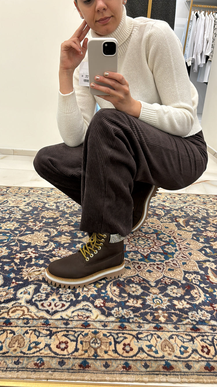 LA CARRIE - SCARPONCINO CON DIAMANTINI - BROWN