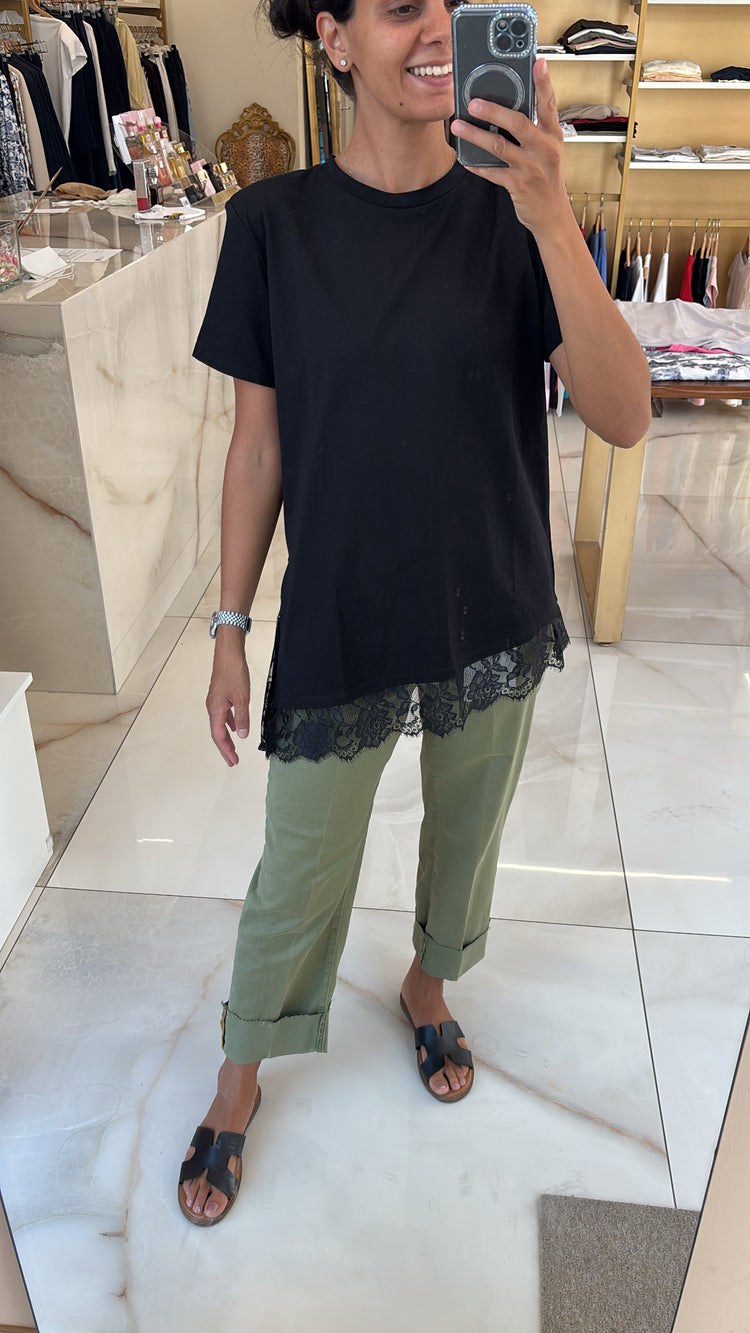 SUSY MIX - T SHIRT PIZZO ASIMMETRICA - NERA