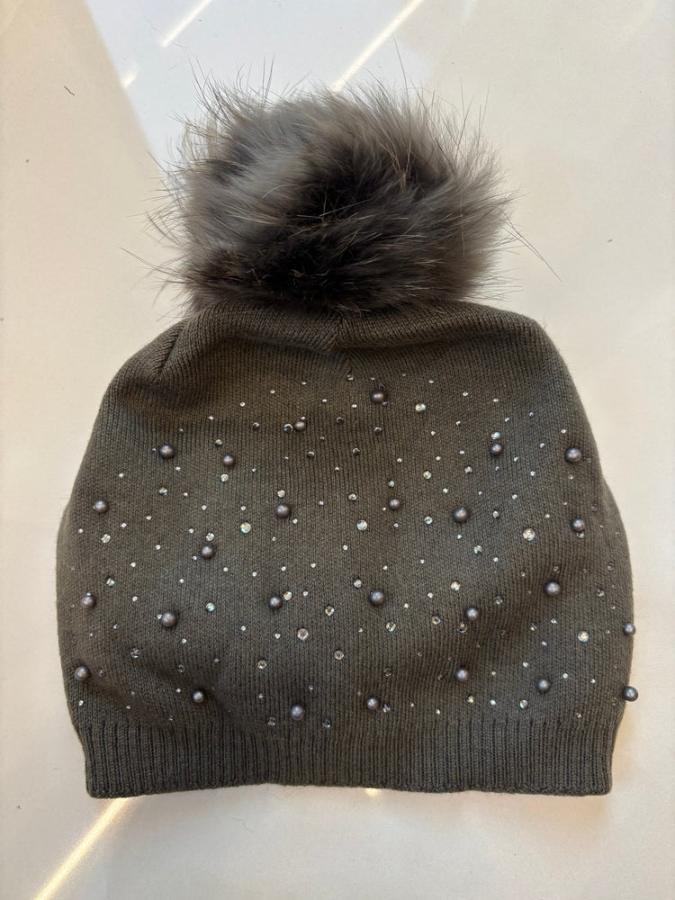 BERRETTA CON PON PON E STRASS - ROXY - VERDE MILITARE