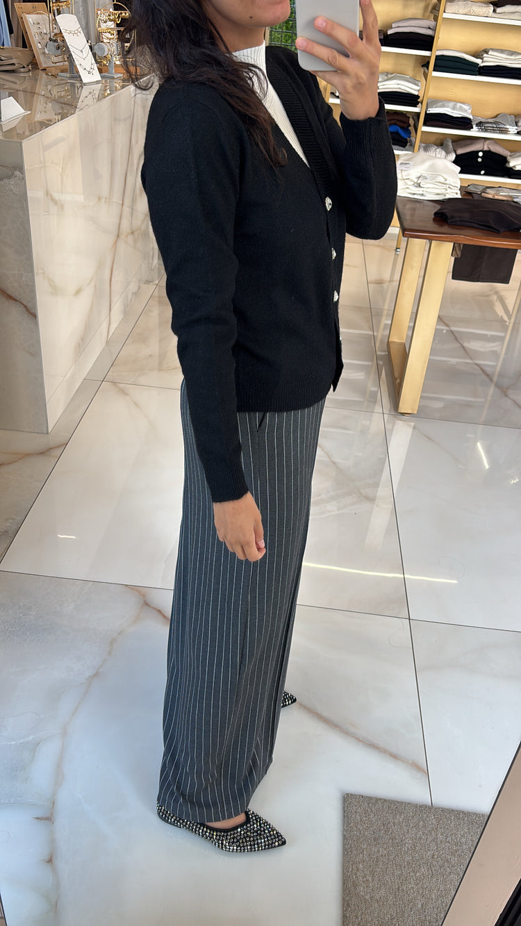 SUSY MIX - CARDIGAN BOTTONE GIOIELLO -  NERO