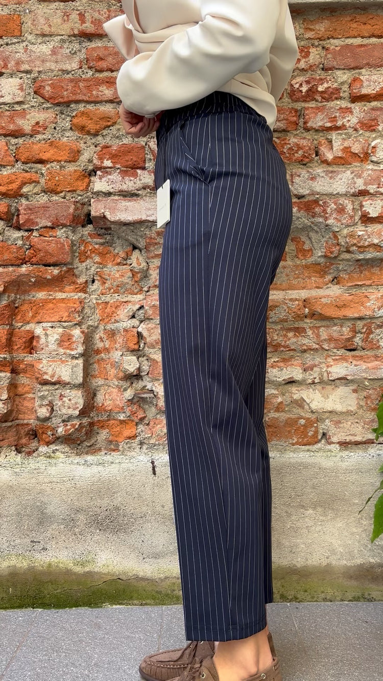 TENSIONE IN - PANTALONE A SIGARETTA GESSATO - BLU