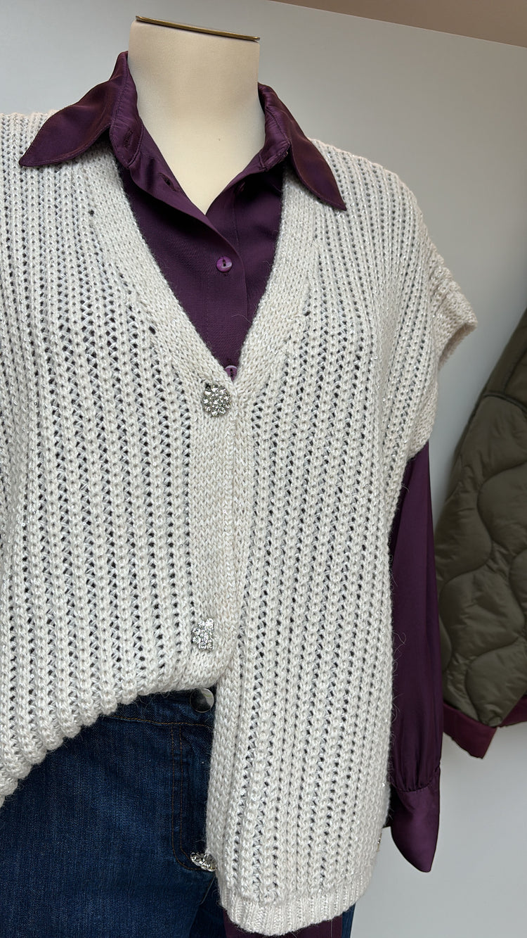 SOUVENIR - CARDIGAN / GILET SMANICATO - PANNA