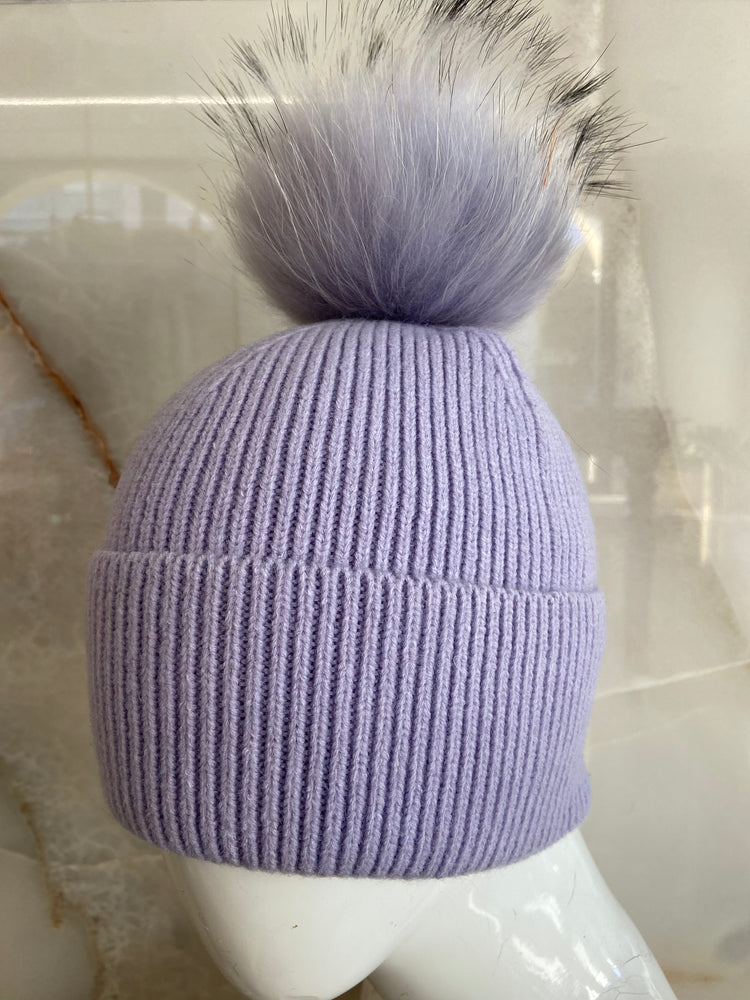 BERRETTA CON PON PON E RISVOLTO - SKIE - LILLA