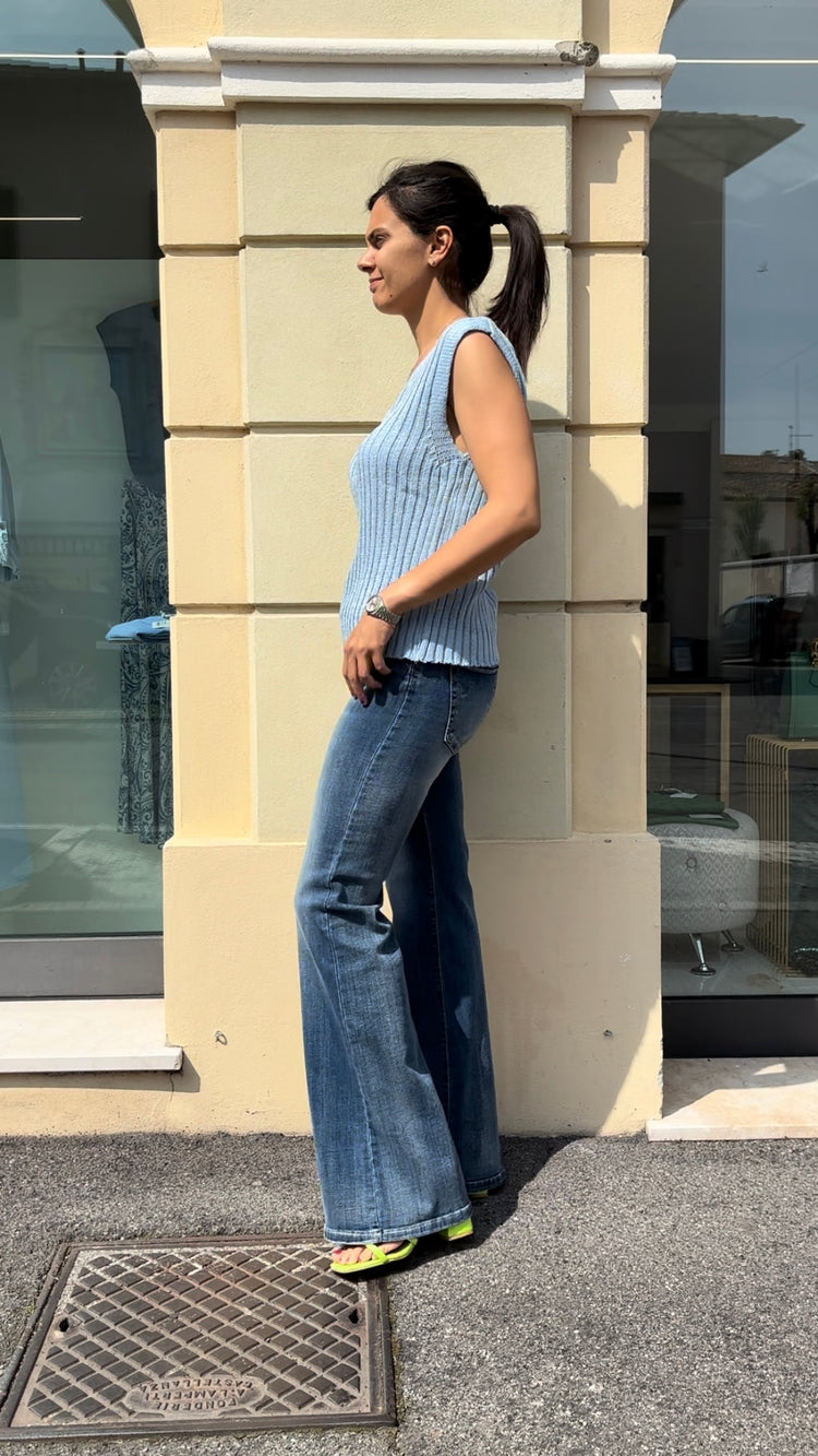IDILLI'S - CANOTTA IN MAGLIA SCOLLO A V - CELESTE