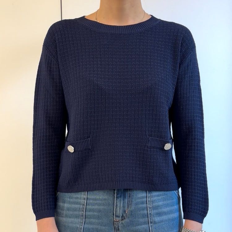 SUSY MIX - MAGLIA BOTTONI STRASS - BLU