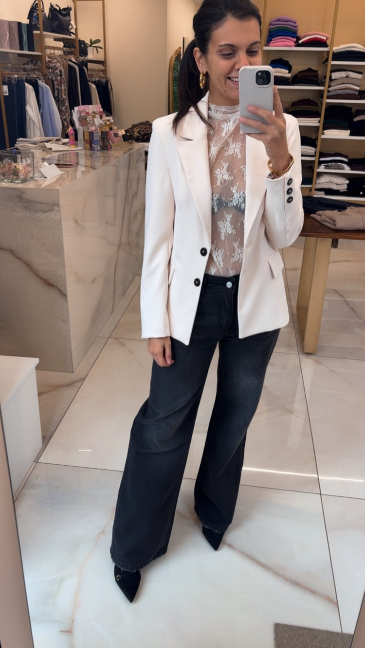 SUSY MIX - MAGLIA STRASS E PIZZO - LATTE