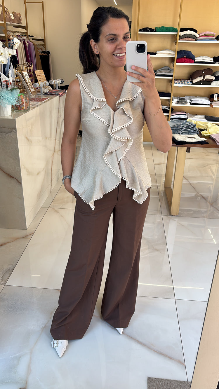 SOUVENIR - BLUSA IN LINO - TAUPE