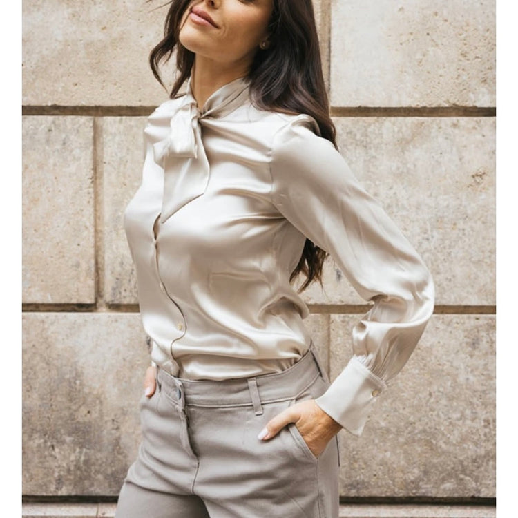 DANIEL & MAYER - CAMICIA IN SETA - BEIGE CON FIOCCO