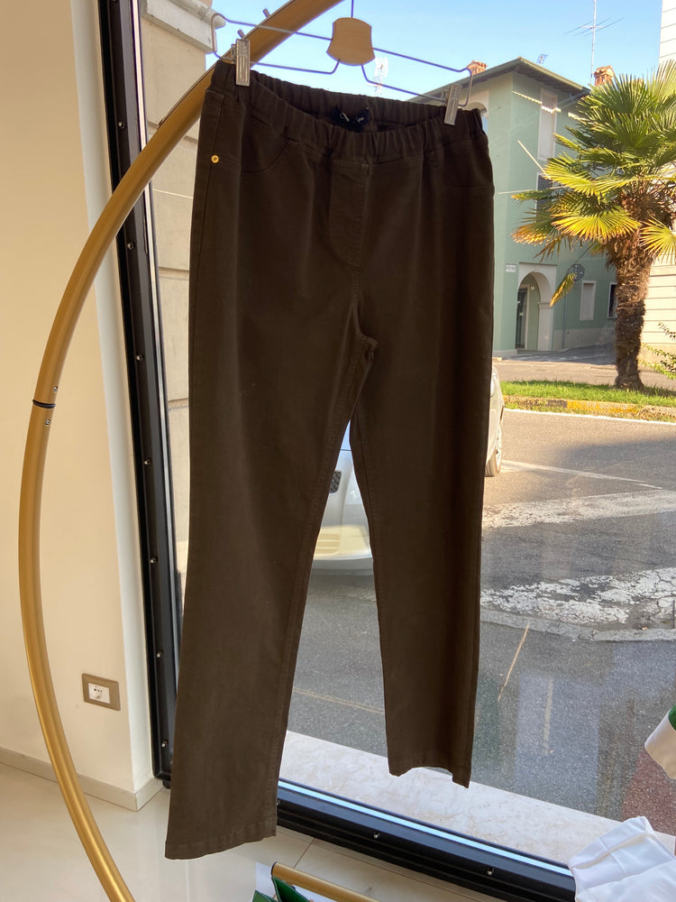 OLTRETEMPO - JEANS CON ELASTICO IN VITA - VERDE MILITARE