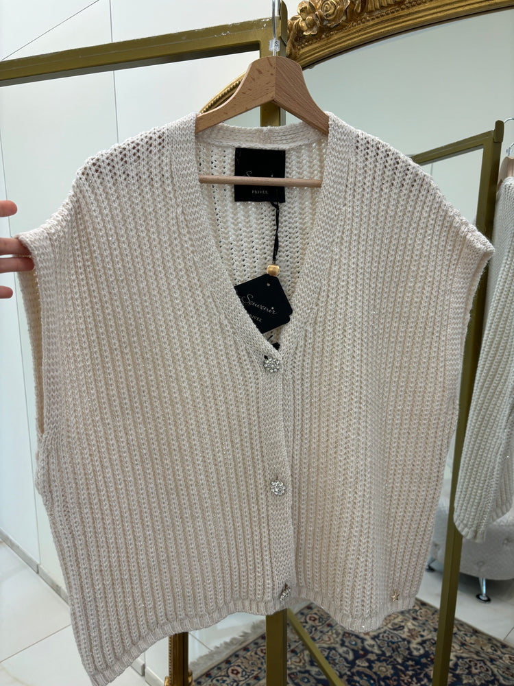 SOUVENIR - CARDIGAN / GILET SMANICATO - PANNA