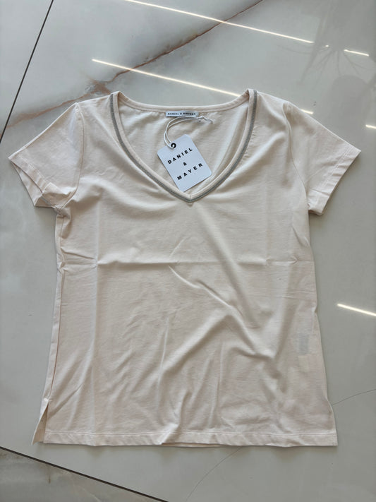 DANIEL & MAYER - T SHIRT SEMPLICE SCOLLO A V - BEIGE