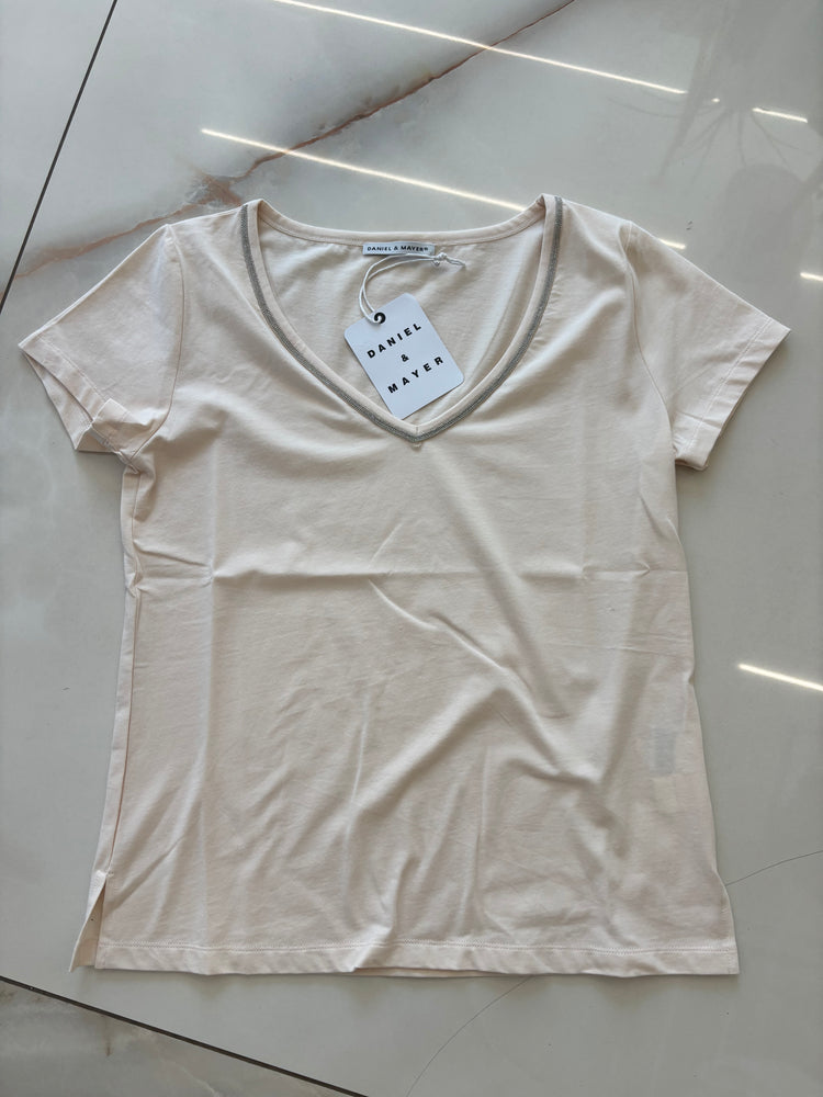 DANIEL & MAYER - T SHIRT SEMPLICE SCOLLO A V - BEIGE