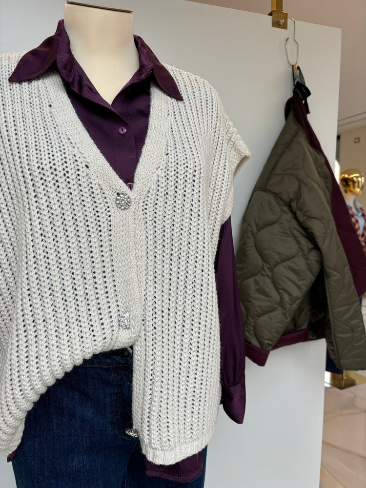 SOUVENIR - CARDIGAN / GILET SMANICATO - PANNA