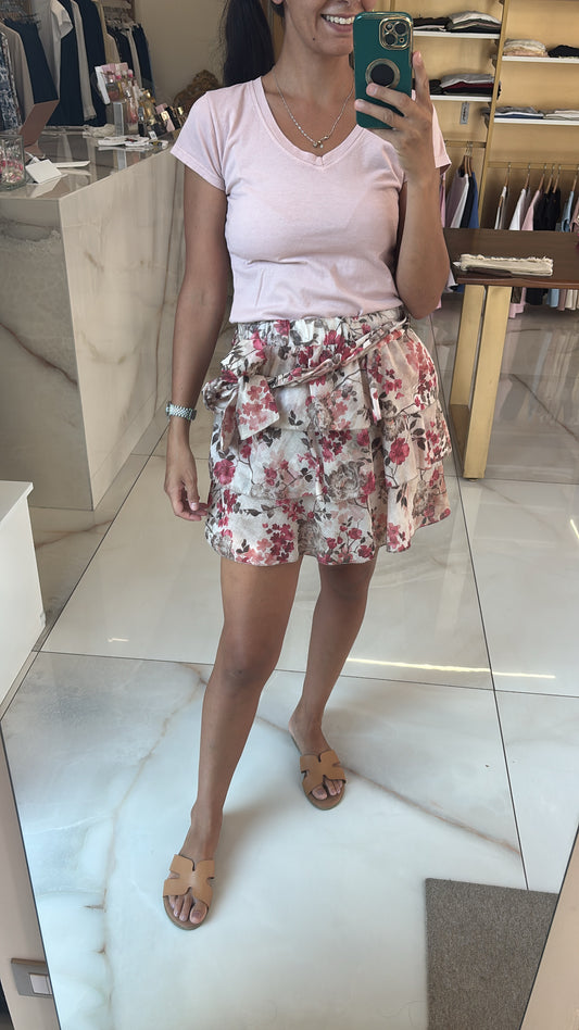 SUSY MIX - T SHIRT SLIM SCOLLO V - ROSA CIPRIA