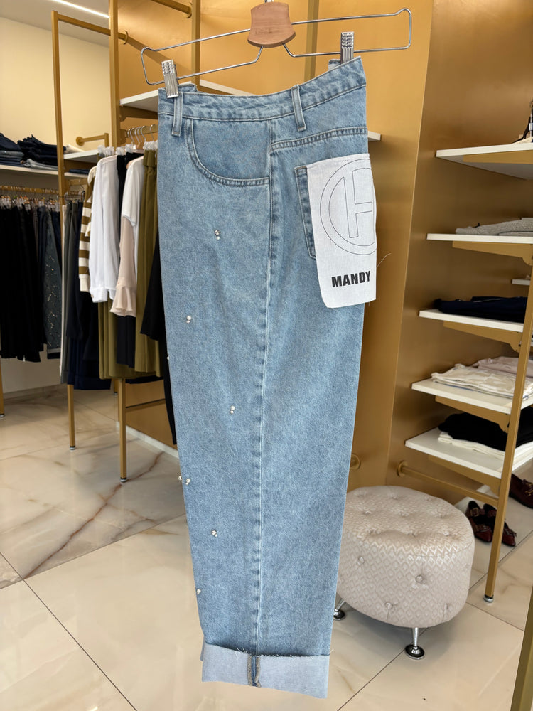 HAVEONE - JEANS MANDY CON APPLICAZIONE - CHIARO