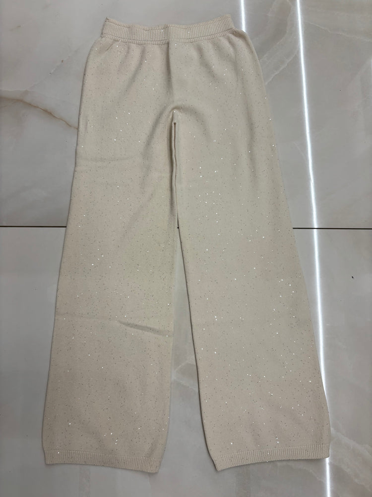 SUSY MIX - PANTALONE PALAZZA CON MICROPAILLETTES - LATTE