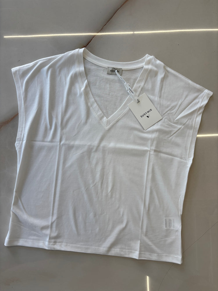 SUSY MIX - T SHIRT scollo v - BIANCA