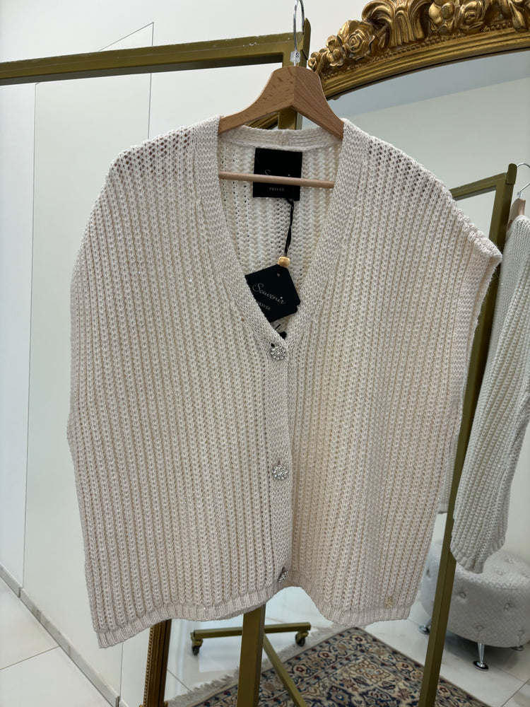 SOUVENIR - CARDIGAN / GILET SMANICATO - PANNA