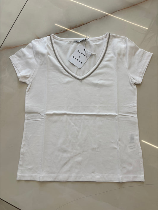 DANIEL & MAYER - T SHIRT SEMPLICE SCOLLO A V - BIANCO