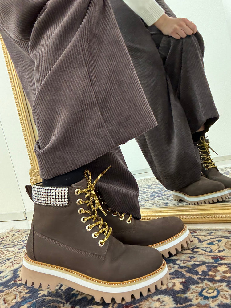 LA CARRIE - SCARPONCINO CON DIAMANTINI - BROWN
