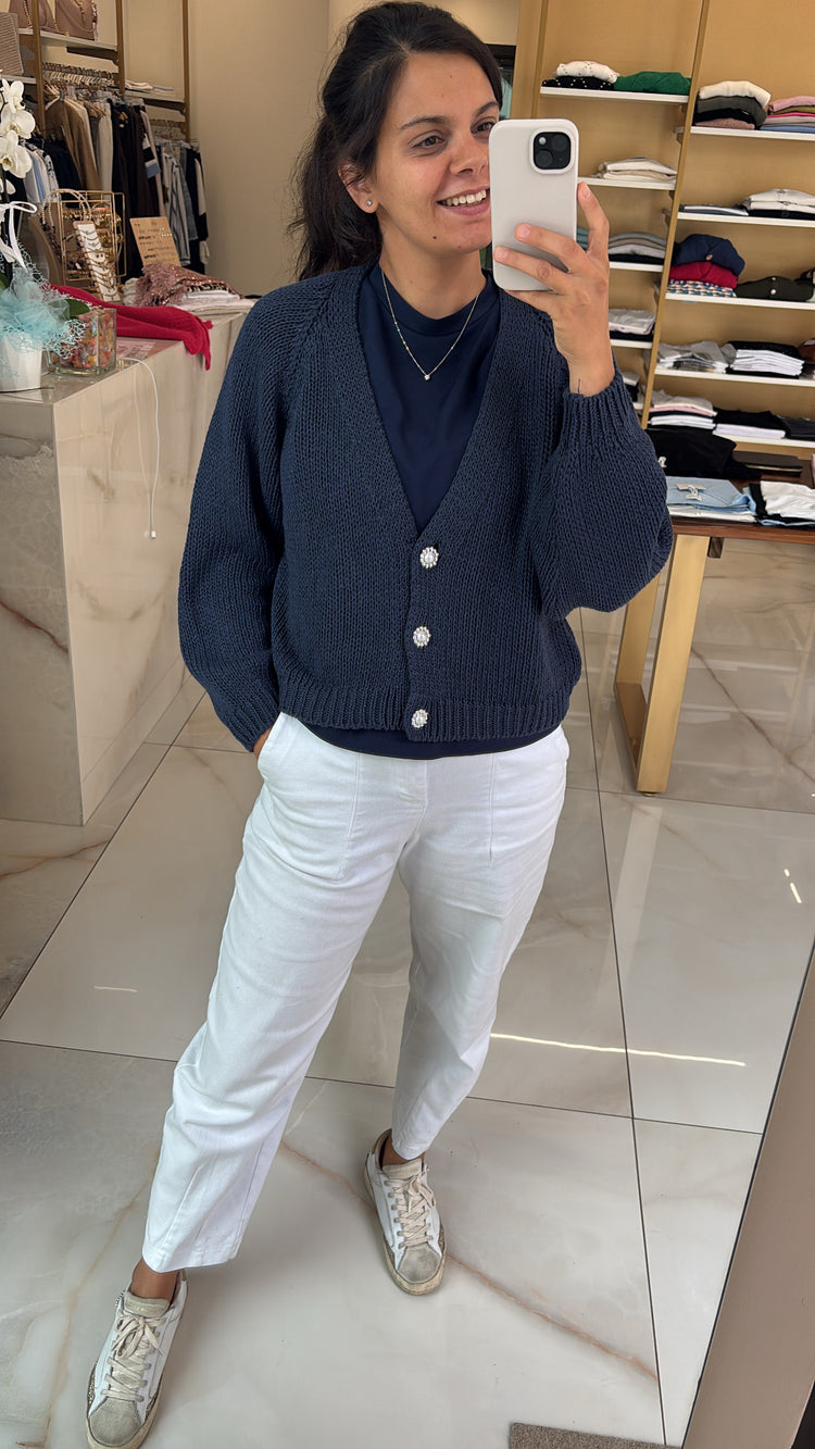 HAVEONE - CARDIGAN TRE BOTTONI GIOIELLO - BLU NOTTE