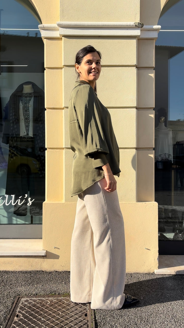 HAVEONE - CAMICIA IN VISCOSA - VERDE OLIVA